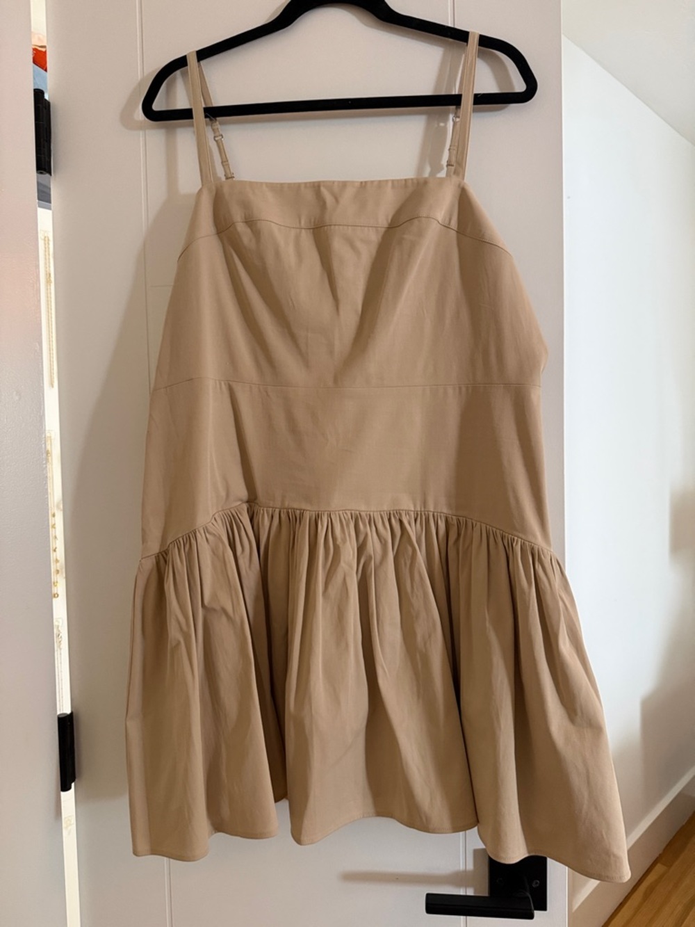 Neutral Tan Tiered drop waist A-Line dress with Adjustable Straps
